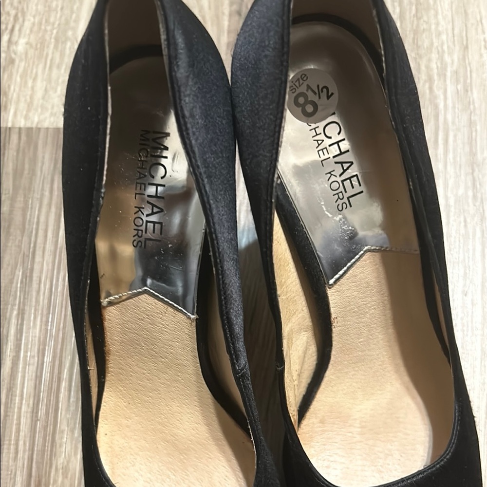 Michael Kors Black Satin Platform Studded Block Heel Pumps - Picture 8 of 10